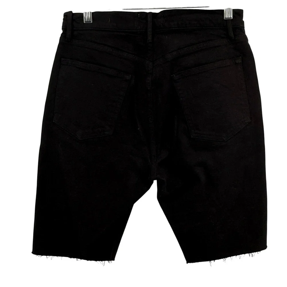 Frame Le Vintage Bermuda Womens 30 Pre-Owned Shorts Black Raw Hem Denim Stretch